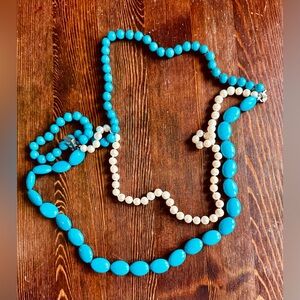 Elegant Turquoise and White Beaded Necklace Set